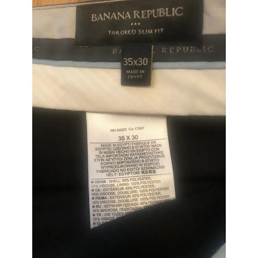Banana Republic Mens Size 35x30 Blue Plaid Tailored Slim Fit Dress Pants